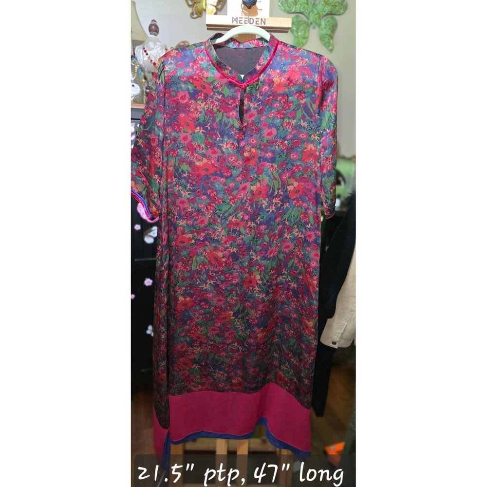 Die Liàn (Butterfly Love) 100% Mulberry Silk Floral Cheongsam Kaftan Mandarin